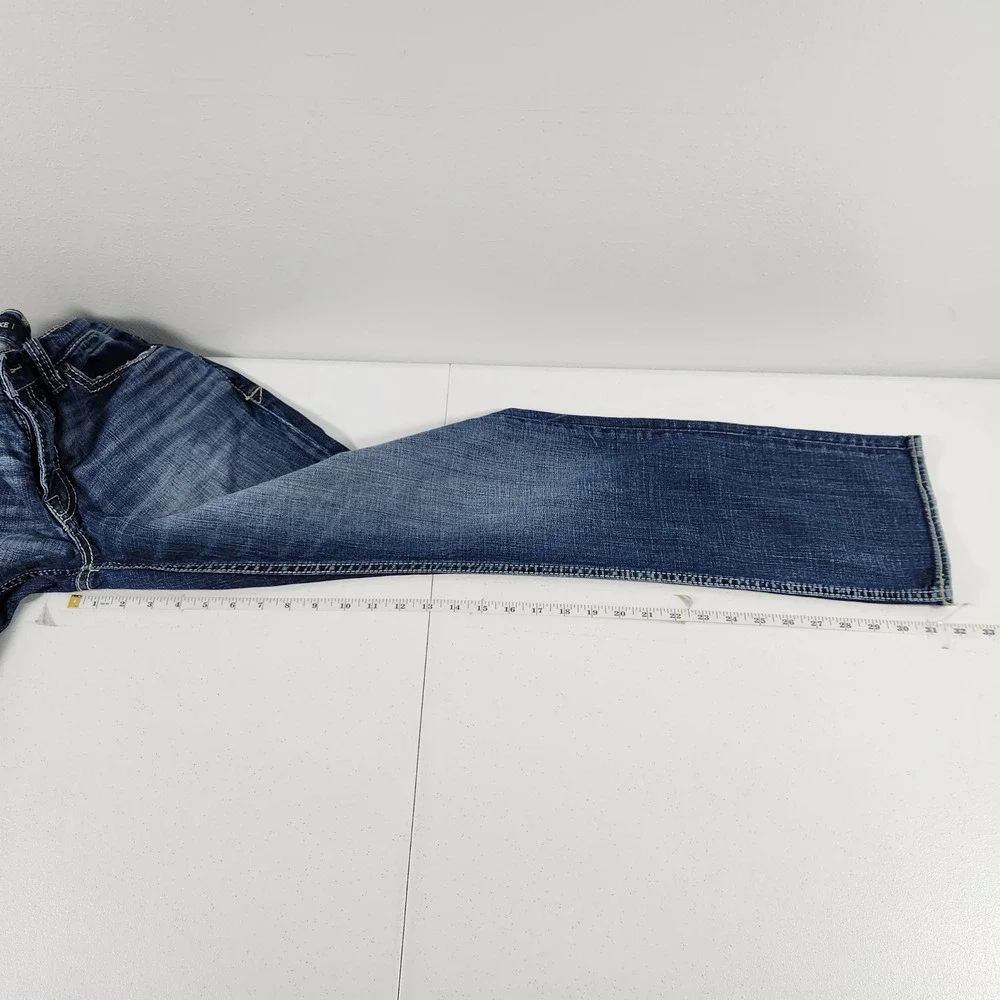 BKE Alec Mens Straight Leg Jeans 30x32 Blue Medium Wash Contrast Stitch Denim